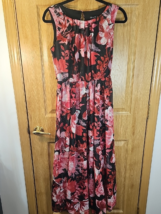 Alexa B Nites Dresses & Skirts - Sleeveless Black Maxi Dress with Pink & Red Floral Print